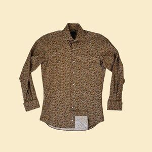 90s paisley mens Italian dress shirt by Como Sport Titanium, size S brown/pink